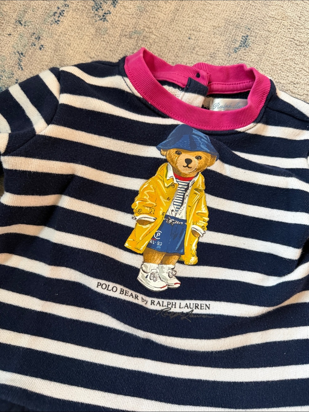 Polo by Ralph Lauren Navy & White Striped Bear Pullover Dress with Pink Trim - Picture 2 of 7